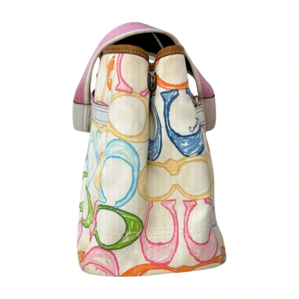 Coach Vintage 2006 Scribble Canvas Tote Multicolor Pink Straps Y2K Era
